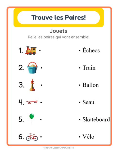 Aperçu de la fiche Appariement avec Jouets pour École maternelle (grande section, 5-7 ans)