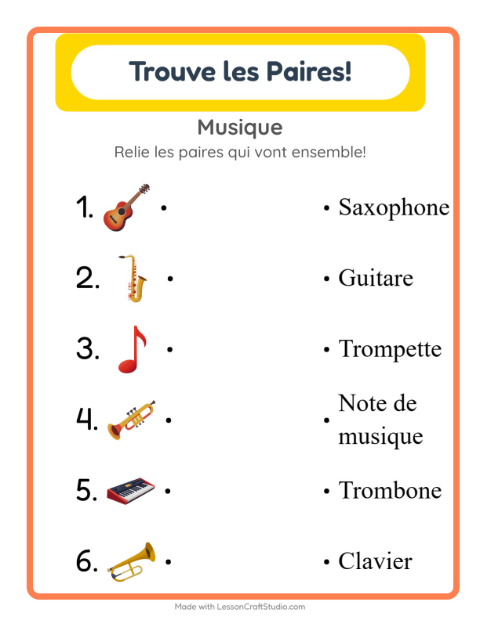 Aperçu de la fiche Appariement avec Musique pour École maternelle (grande section, 5-7 ans)