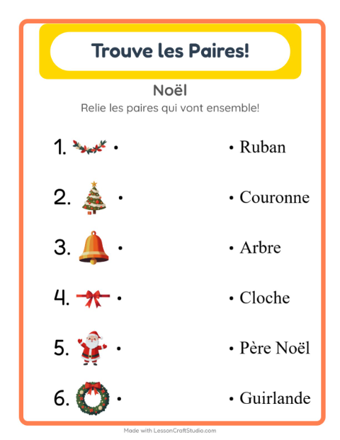 Aperçu de la fiche Appariement avec Noël pour École maternelle (grande section, 5-7 ans)