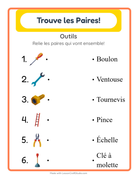 Aperçu de la fiche Appariement avec Outils pour École maternelle (grande section, 5-7 ans)
