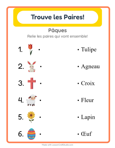 Aperçu de la fiche Appariement avec Pâques pour École maternelle (grande section, 5-7 ans)