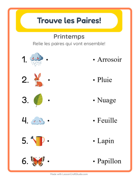 Aperçu de la fiche Appariement avec Printemps pour École maternelle (grande section, 5-7 ans)