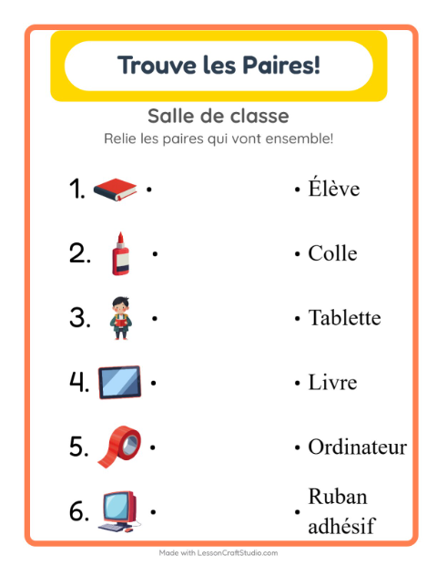 Aperçu de la fiche Appariement avec Salle de classe pour École maternelle (grande section, 5-7 ans)