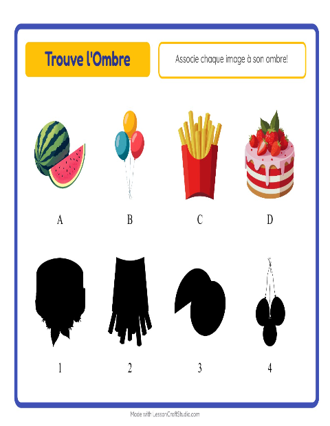 Aperçu de la fiche Apparier Les Ombres avec 4 juillet pour École maternelle (grande section, 5-7 ans)