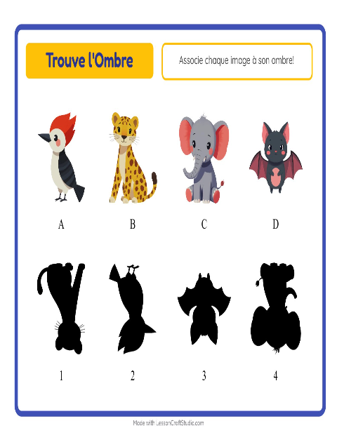 Aperçu de la fiche Apparier Les Ombres avec Animaux pour École maternelle (grande section, 5-7 ans)