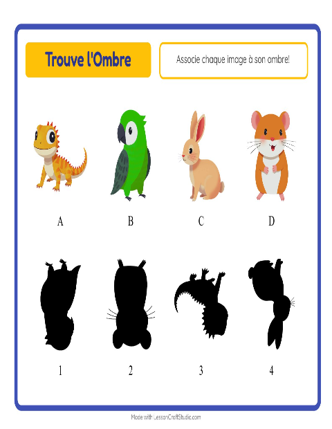 Aperçu de la fiche Apparier Les Ombres avec Animaux de compagnie pour École maternelle (grande section, 5-7 ans)