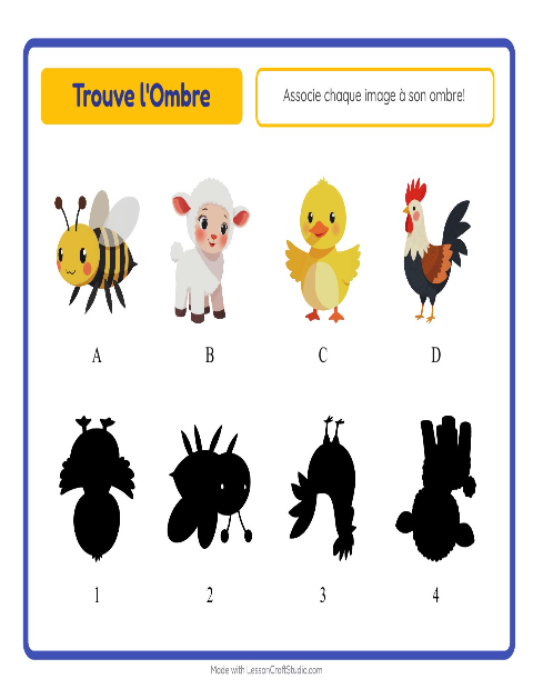 Aperçu de la fiche Apparier Les Ombres avec Animaux de la ferme pour École maternelle (grande section, 5-7 ans)