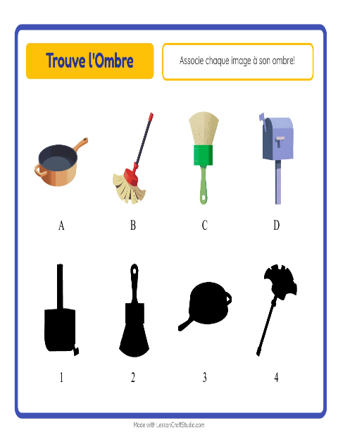 Aperçu de la fiche Apparier Les Ombres avec Autour de la maison pour École maternelle (grande section, 5-7 ans)