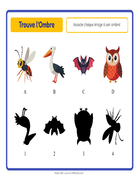 Aperçu de la fiche Apparier Les Ombres avec Choses qui volent pour École maternelle (grande section, 5-7 ans)