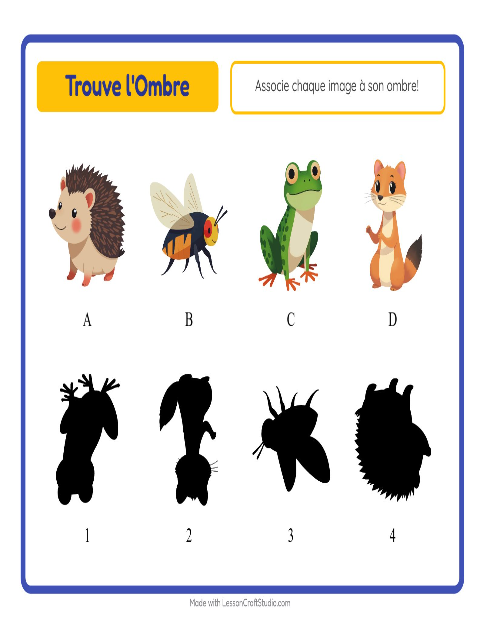 Aperçu de la fiche Apparier Les Ombres avec Créatures de la forêt pour École maternelle (grande section, 5-7 ans)