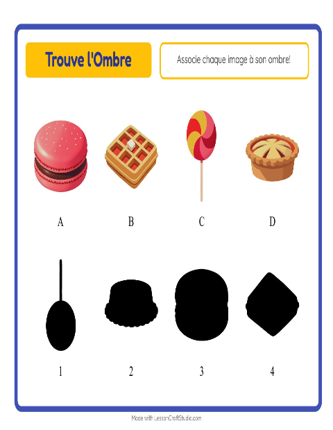 Aperçu de la fiche Apparier Les Ombres avec Desserts et sucreries pour École maternelle (grande section, 5-7 ans)
