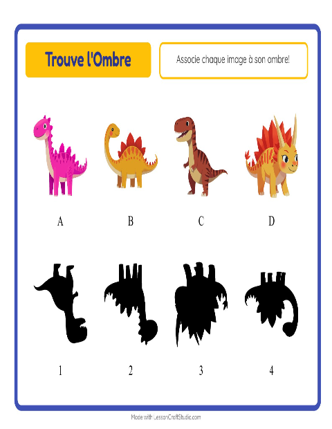 Aperçu de la fiche Apparier Les Ombres avec Dinosaures pour École maternelle (grande section, 5-7 ans)
