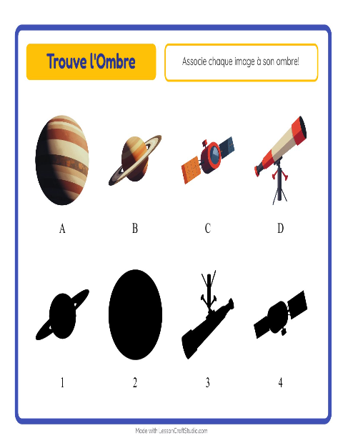 Aperçu de la fiche Apparier Les Ombres avec Espace pour École maternelle (grande section, 5-7 ans)