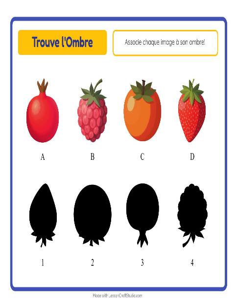Aperçu de la fiche Apparier Les Ombres avec Fruits pour École maternelle (grande section, 5-7 ans)