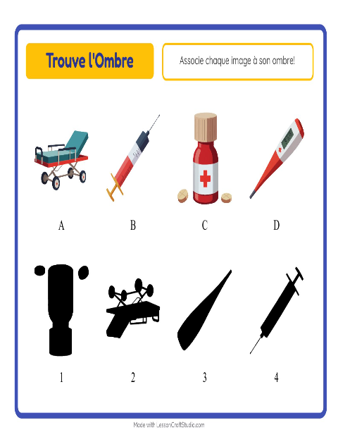 Aperçu de la fiche Apparier Les Ombres avec Hôpital pour École maternelle (grande section, 5-7 ans)