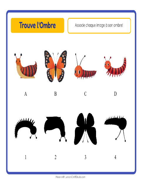 Aperçu de la fiche Apparier Les Ombres avec Insectes et bestioles pour École maternelle (grande section, 5-7 ans)
