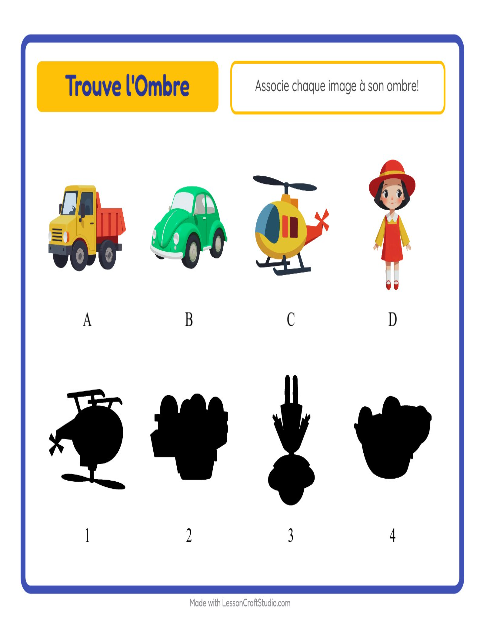 Aperçu de la fiche Apparier Les Ombres avec Jouets pour École maternelle (grande section, 5-7 ans)