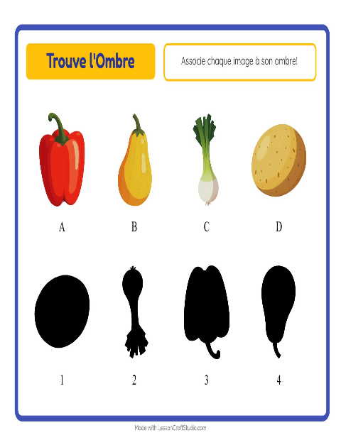 Aperçu de la fiche Apparier Les Ombres avec Légumes pour École maternelle (grande section, 5-7 ans)