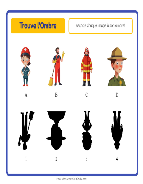 Aperçu de la fiche Apparier Les Ombres avec Métiers pour École maternelle (grande section, 5-7 ans)
