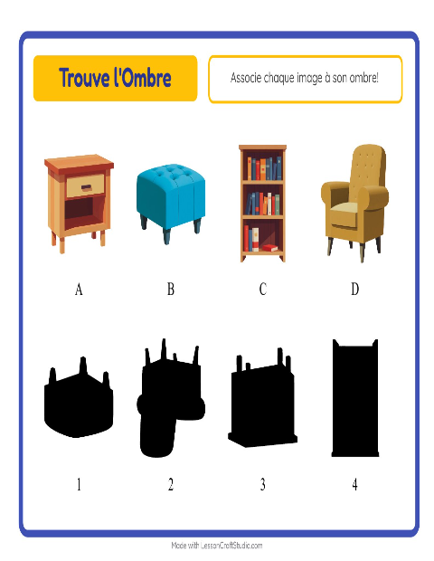 Aperçu de la fiche Apparier Les Ombres avec Meubles pour École maternelle (grande section, 5-7 ans)