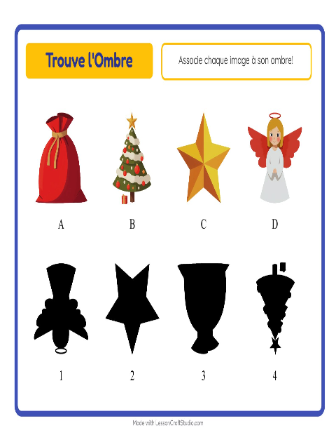 Aperçu de la fiche Apparier Les Ombres avec Noël pour École maternelle (grande section, 5-7 ans)