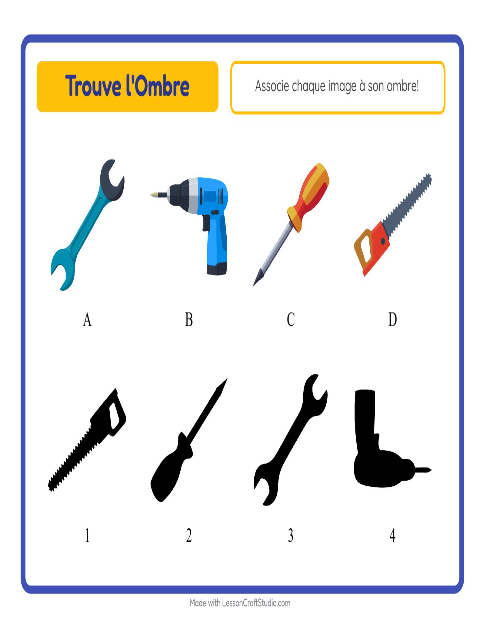 Aperçu de la fiche Apparier Les Ombres avec Outils pour École maternelle (grande section, 5-7 ans)