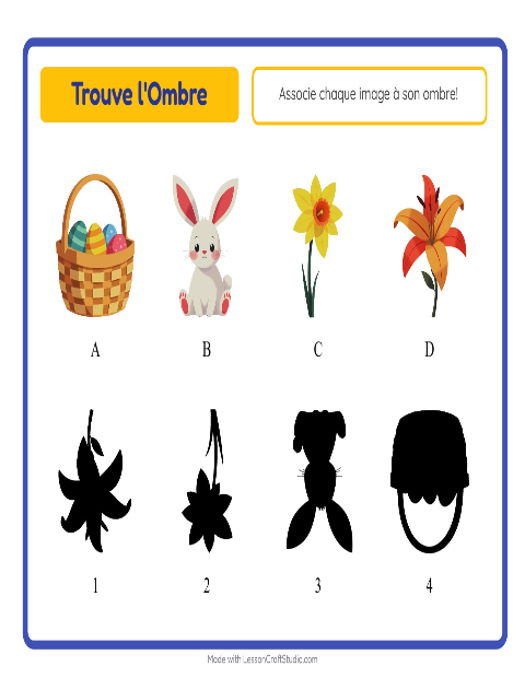 Aperçu de la fiche Apparier Les Ombres avec Pâques pour École maternelle (grande section, 5-7 ans)