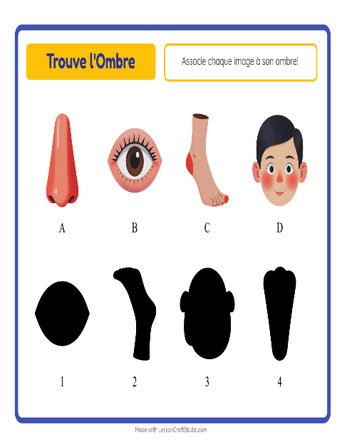 Aperçu de la fiche Apparier Les Ombres avec Parties du corps pour École maternelle (grande section, 5-7 ans)
