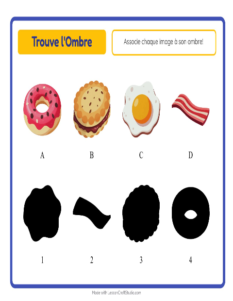 Aperçu de la fiche Apparier Les Ombres avec Petit-déjeuner pour École maternelle (grande section, 5-7 ans)