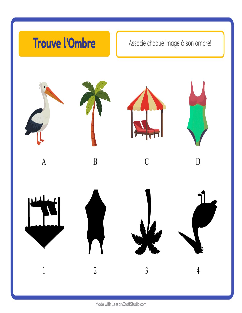 Aperçu de la fiche Apparier Les Ombres avec Plage pour École maternelle (grande section, 5-7 ans)