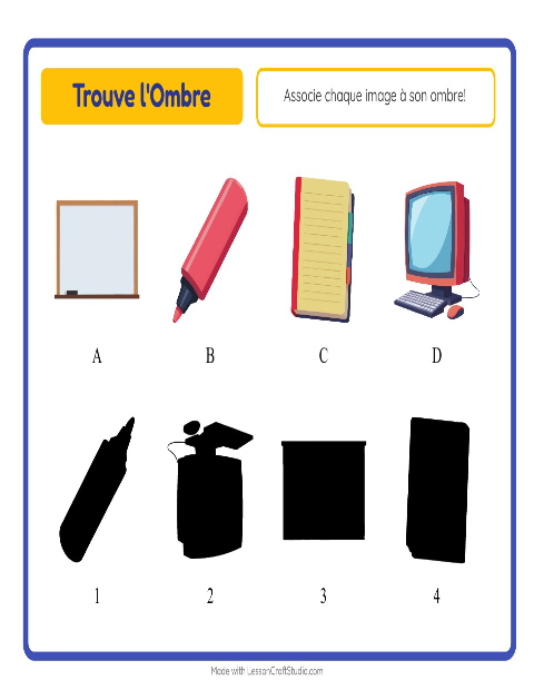 Aperçu de la fiche Apparier Les Ombres avec Salle de classe pour École maternelle (grande section, 5-7 ans)