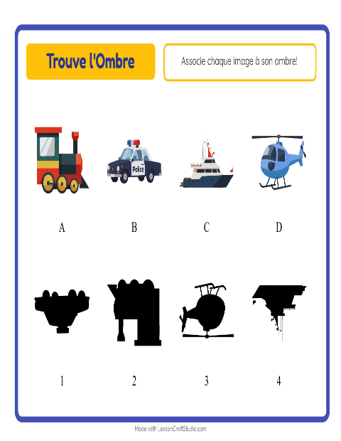 Aperçu de la fiche Apparier Les Ombres avec Véhicules pour École maternelle (grande section, 5-7 ans)