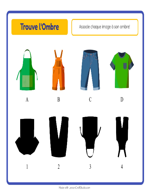 Aperçu de la fiche Apparier Les Ombres avec Vêtements pour École maternelle (grande section, 5-7 ans)