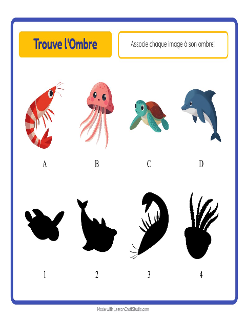 Aperçu de la fiche Apparier Les Ombres avec Vie océanique pour École maternelle (grande section, 5-7 ans)