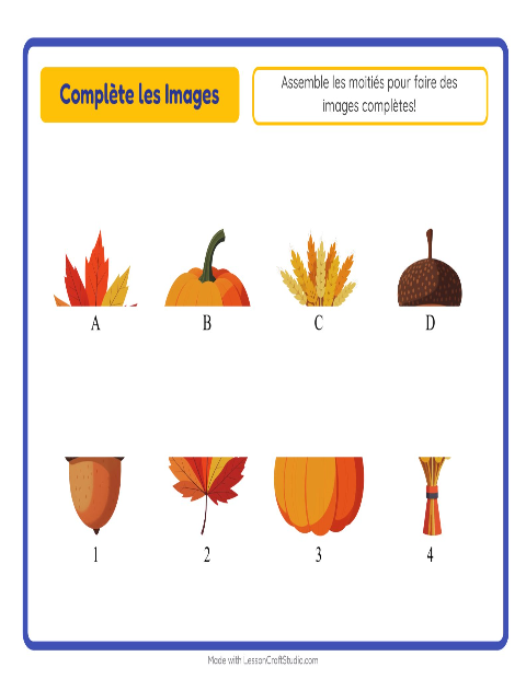 Aperçu de la fiche Apparier Les Ombres avec Action de grâce pour École maternelle (grande section, 5-7 ans)