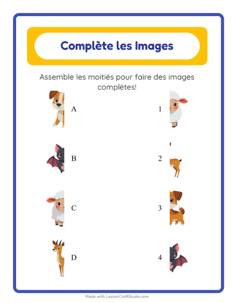 Aperçu de la fiche Apparier Les Ombres avec Animaux pour École maternelle (grande section, 5-7 ans)