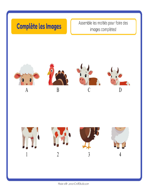 Aperçu de la fiche Apparier Les Ombres avec Animaux de la ferme pour École maternelle (grande section, 5-7 ans)