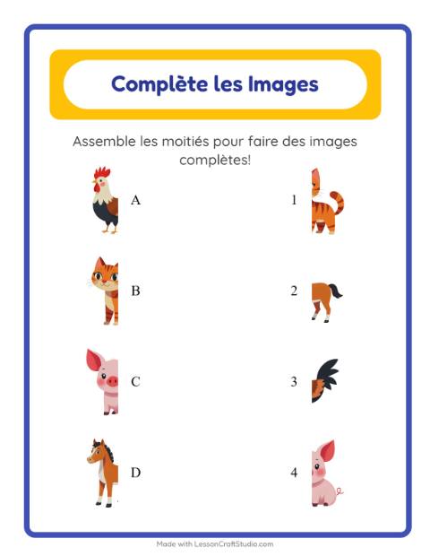 Aperçu de la fiche Apparier Les Ombres avec Animaux de la ferme pour École maternelle (grande section, 5-7 ans)