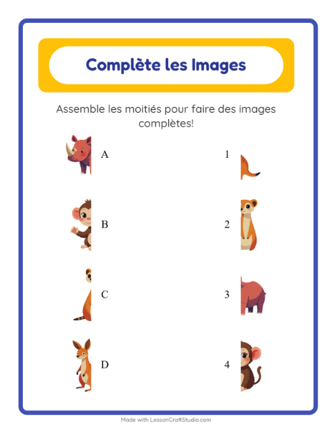Aperçu de la fiche Apparier Les Ombres avec Animaux du zoo pour École maternelle (grande section, 5-7 ans)
