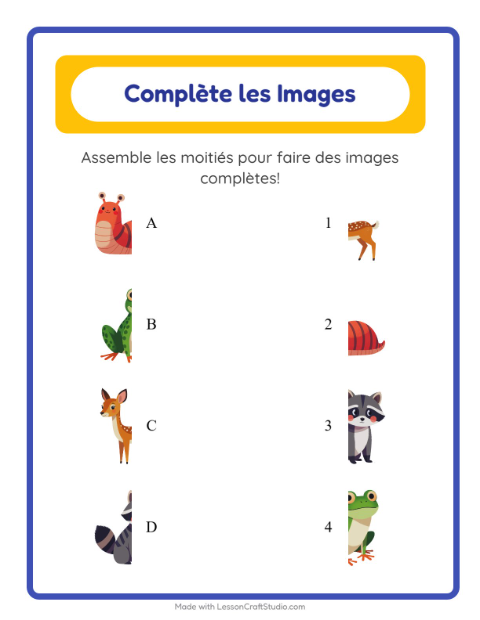 Aperçu de la fiche Apparier Les Ombres avec Créatures de la forêt pour École maternelle (grande section, 5-7 ans)
