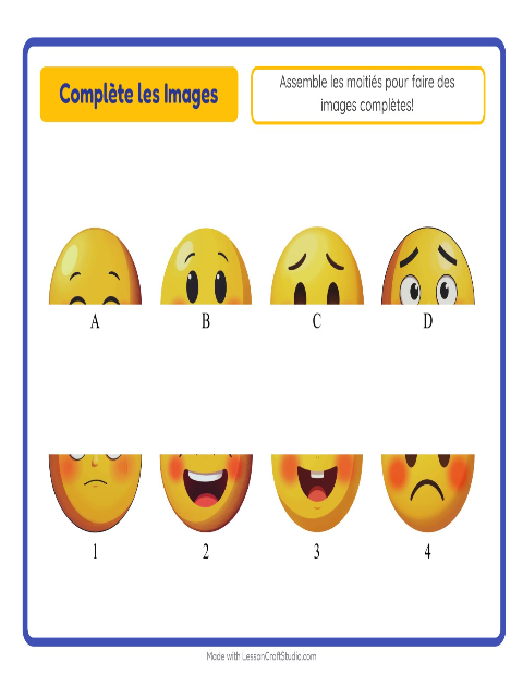 Aperçu de la fiche Apparier Les Ombres avec Émotions pour École maternelle (grande section, 5-7 ans)