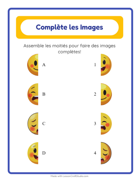 Aperçu de la fiche Apparier Les Ombres avec Émotions pour École maternelle (grande section, 5-7 ans)