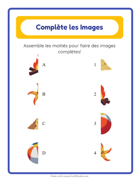 Aperçu de la fiche Apparier Les Ombres avec Été pour École maternelle (grande section, 5-7 ans)