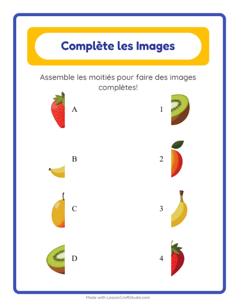 Aperçu de la fiche Apparier Les Ombres avec Fruits pour École maternelle (grande section, 5-7 ans)
