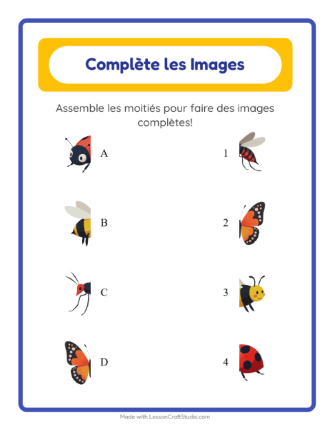 Aperçu de la fiche Apparier Les Ombres avec Insectes et bestioles pour École maternelle (grande section, 5-7 ans)