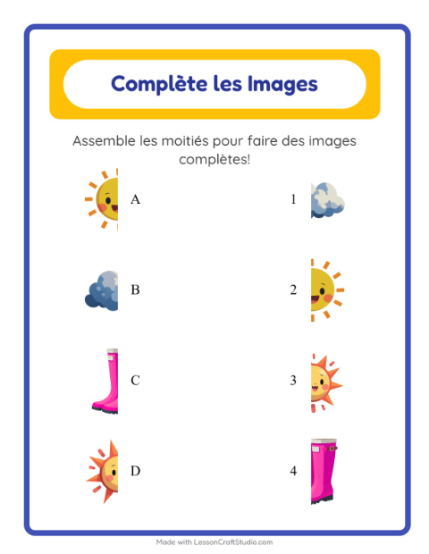 Aperçu de la fiche Apparier Les Ombres avec Météo pour École maternelle (grande section, 5-7 ans)