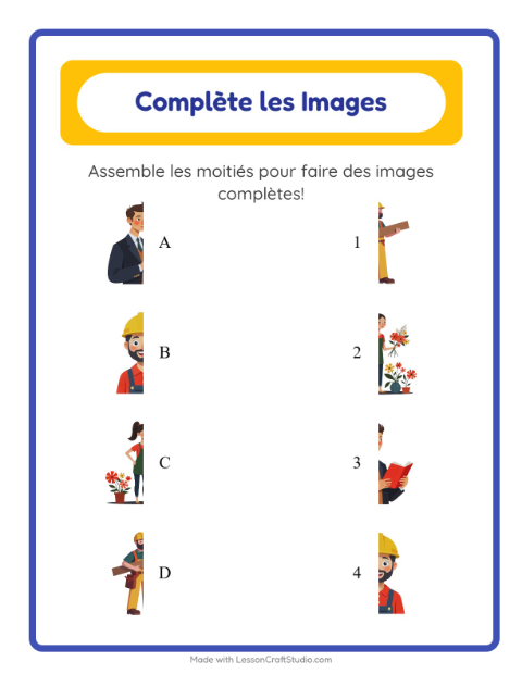 Aperçu de la fiche Apparier Les Ombres avec Métiers pour École maternelle (grande section, 5-7 ans)