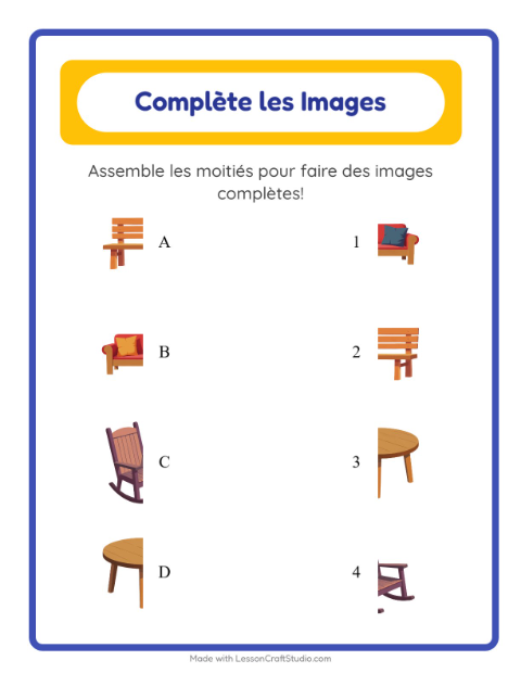 Aperçu de la fiche Apparier Les Ombres avec Meubles pour École maternelle (grande section, 5-7 ans)