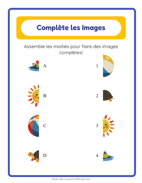Aperçu de la fiche Apparier Les Ombres avec Plage pour École maternelle (grande section, 5-7 ans)