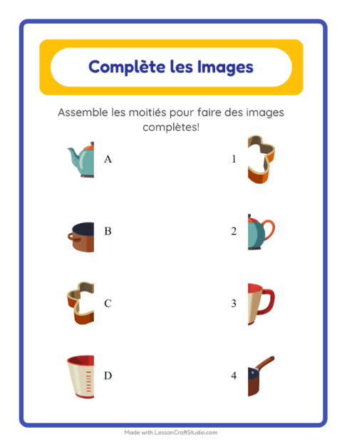 Aperçu de la fiche Apparier Les Ombres avec Ustensiles de cuisine pour École maternelle (grande section, 5-7 ans)